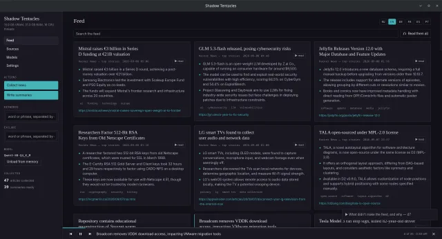 Feed of collected and summarized news.