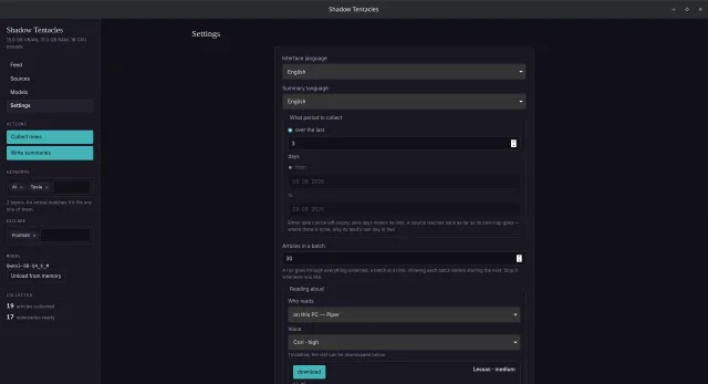 The settings tab